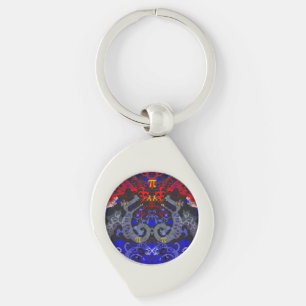 Polyamory Dragon Damask in Poly Pride Flag Colors Keychain