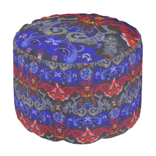 Polyamory Dragon Damask in Poly Pride Flag Colors Pouf