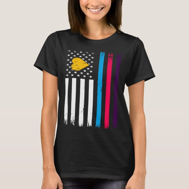 Polyamory New Pride USA Flag  Polyamorous Throuple T-Shirt (Front)