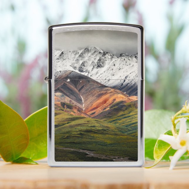 Polychrome mountain, Denali NP, Alaska Zippo Lighter (On Table)