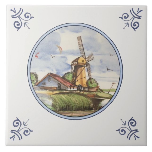 Polychrome Scenic Antique Repro Delft Ceramic Tile (Front)
