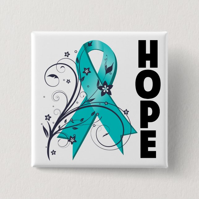 Polycystic Kidney Disease Floral Hope Ribbon Button (Front)
