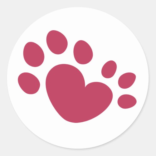 Polydactyl Cat Paw Print Heart Classic Round Sticker