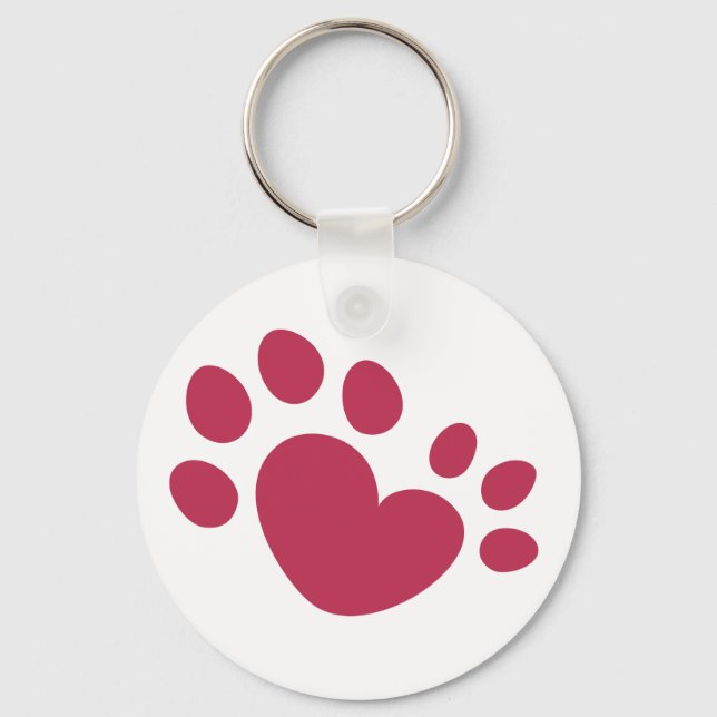 Polydactyl Cat Paw Print Heart Keychain (Front)