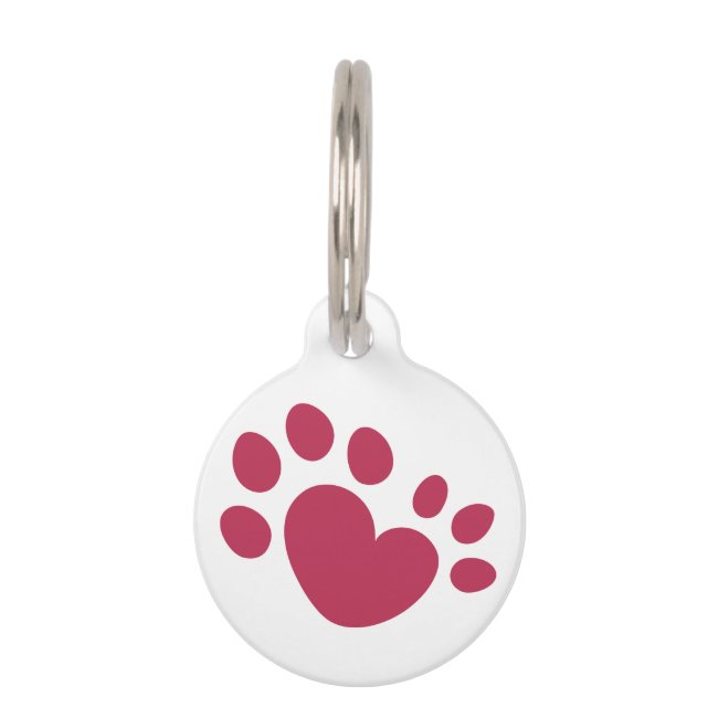 Polydactyl Cat Paw Print Heart Pet ID Tag