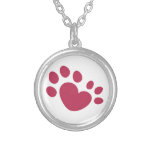 Polydactyl Cat Paw Print Heart Silver Plated Necklace at Zazzle