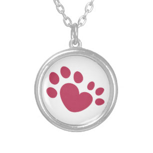 Polydactyl Cat Paw Print Heart Silver Plated Necklace