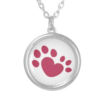 Polydactyl Cat Paw Print Heart Silver Plated Necklace by Kaz_Foxsens_Animals at Zazzle