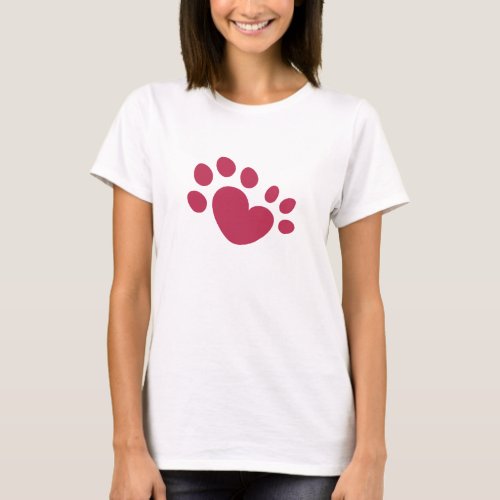 Polydactyl Cat Paw Print Heart T_Shirt