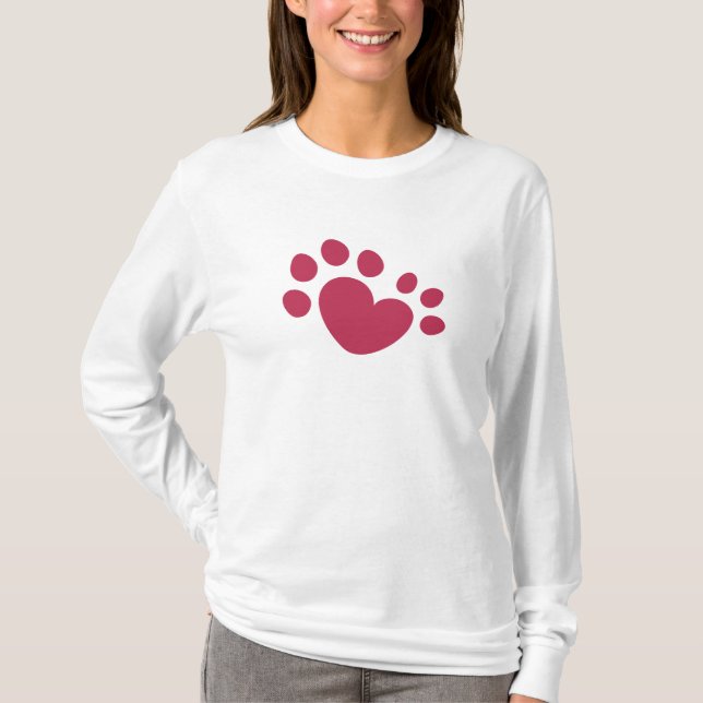 Polydactyl Cat Paw Print Heart T-Shirt (Front)