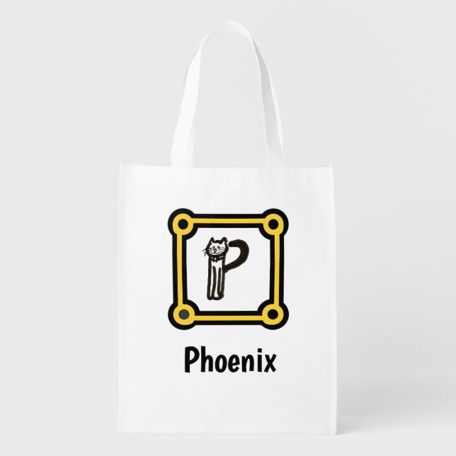 Polyester Bag - Cat Letter P in Frame (Front)