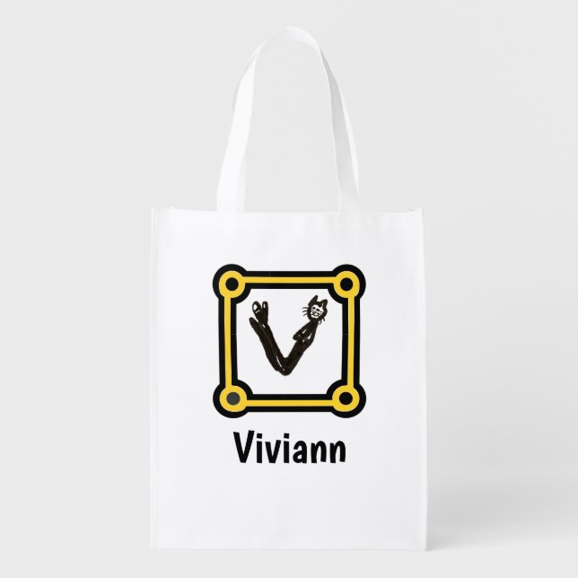 Polyester Bag - Cat Letter V in Frame (Front)