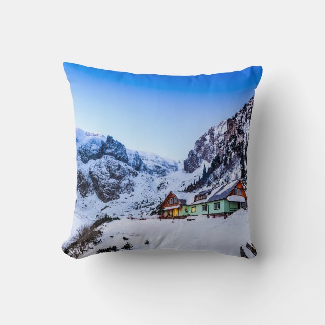 Polyester Throw Pillow, Malaiesti, Bucegi mountain Pillow (Front)