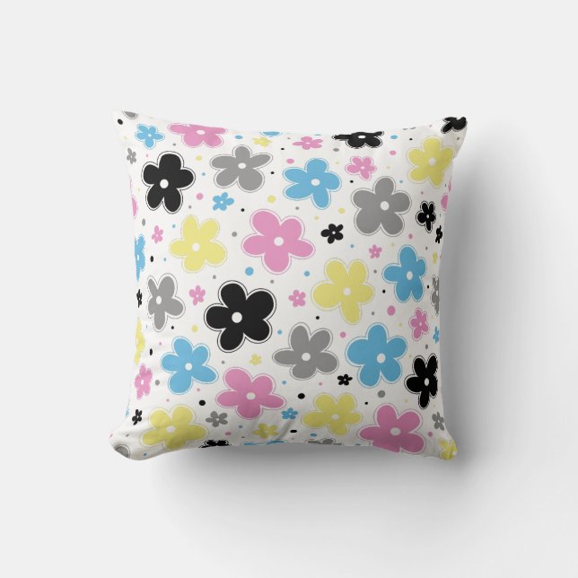 Polygender Pride Flag Flowers Doodle Pastel Throw Pillow (Front)