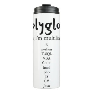 Polyglot Multilingual Customizable Coding Language Thermal Tumbler