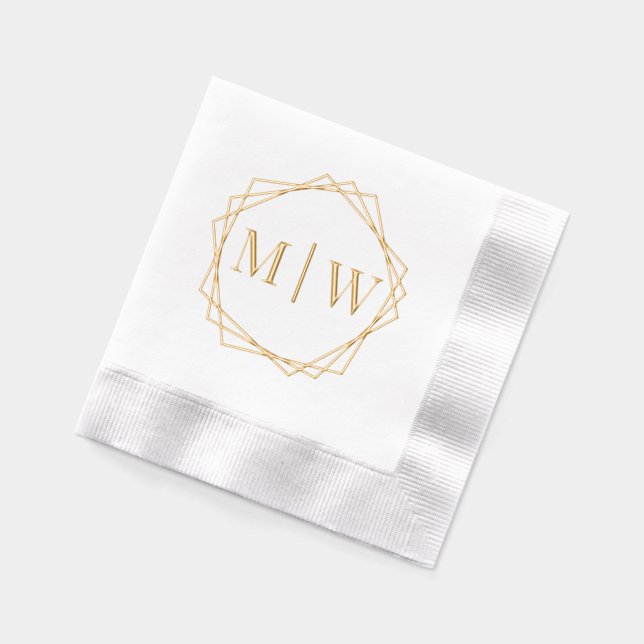 Polygon Bride Groom Wedding 2 Initial Monogram Foil Napkins (Left)