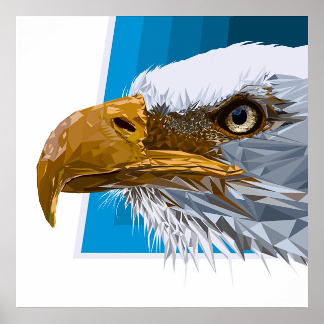 Polygon eagle head with blue shape background poster (Front)
