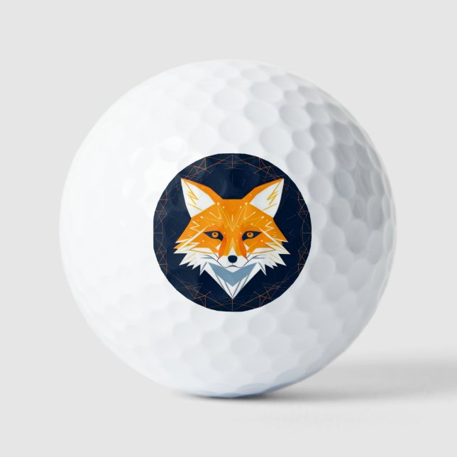 Polygon Fox Illustration with Celestial Ornament Golf Balls (Front)