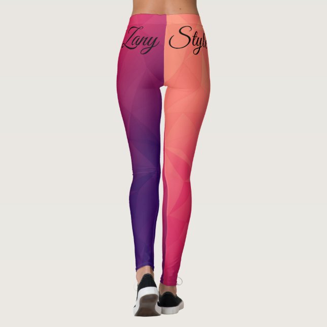 Polygon Geometric Purple Pink Orange Zany Fashion Leggings (Back)