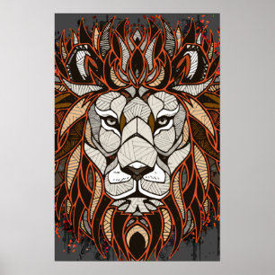 Polygon Lion Colorful Drawing Lion Poster
