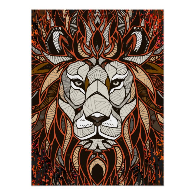 Polygon Lion Poster Glossy - Colorful Drawing (Front)