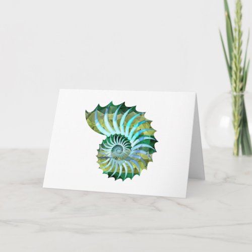 Polygon Mosaic Nautilus Shell Blue  Green Card