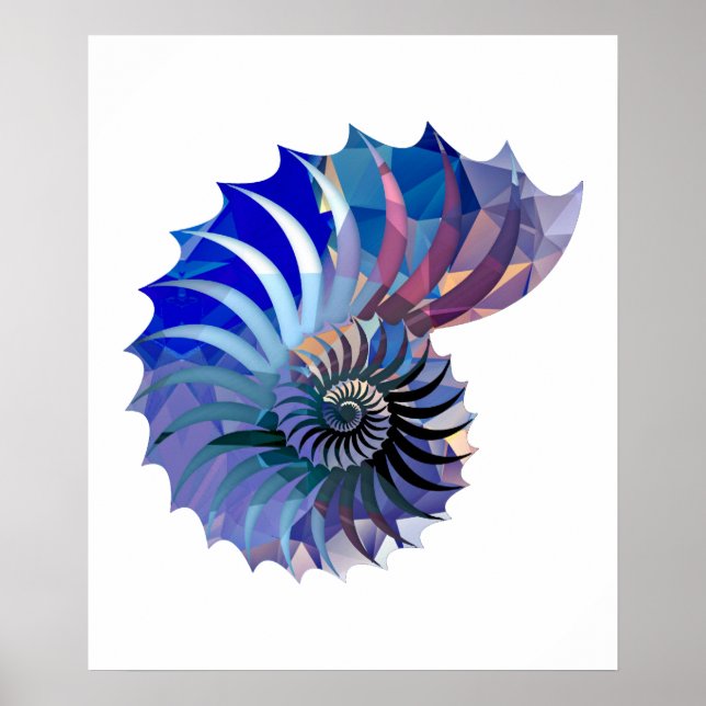 Polygon Mosaic Nautilus Shell Blue & Purple Poster (Front)