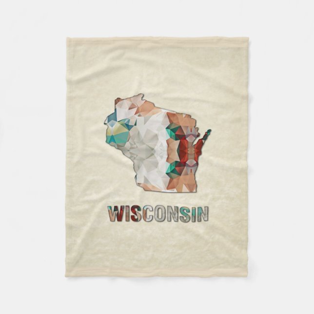Polygon Mosaic Parchment Map WISCONSIN Fleece Blanket (Front)