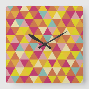 Polygon Multi color Triangles in Geometrical Shape Square Wall Clock