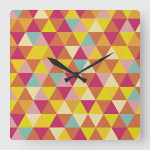 Polygon Multi color Triangles in Geometrical Shape Square Wall Clock