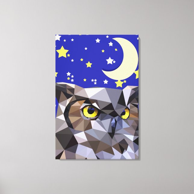 Polygon Owl and Starry Night Sky Canvas Print (Front)