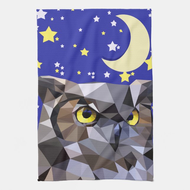 Polygon Owl and Starry Night Sky Towel (Vertical)
