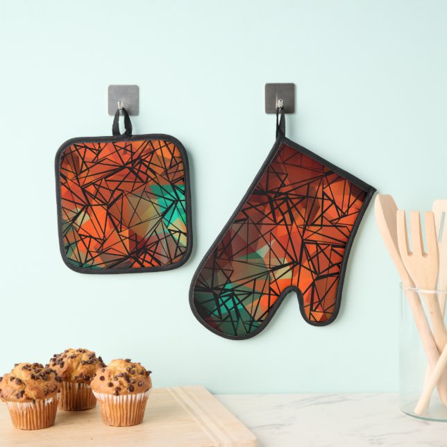 Polygon, painting oven mitt & pot holder set (Insitu(Hanging))