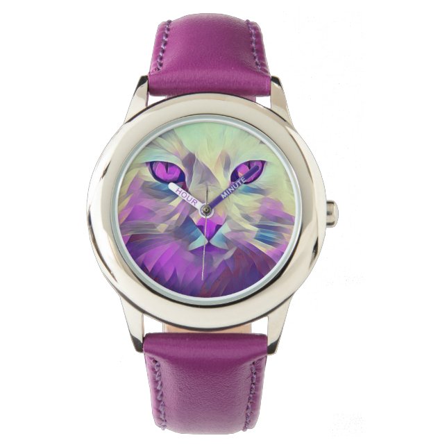 Polygon Pink Cute Cat Face eWatch Watch (Front)