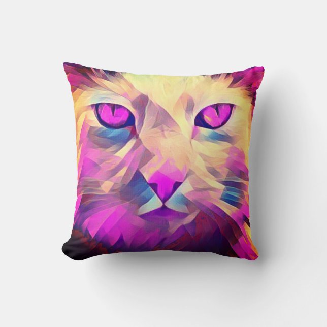 Polygon Pink Cute Cat Face Throw Pillow (Front)