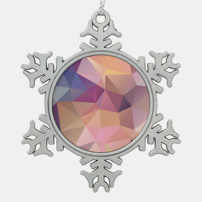 Polygon pink purple yellow background . snowflake pewter christmas ornament (Front)