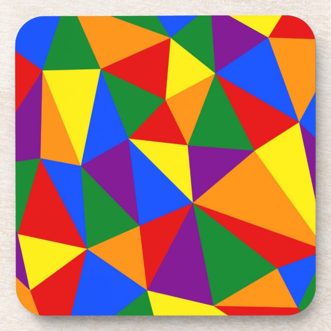 Polygon Rainbow Pattern Beverage Coaster (Front)