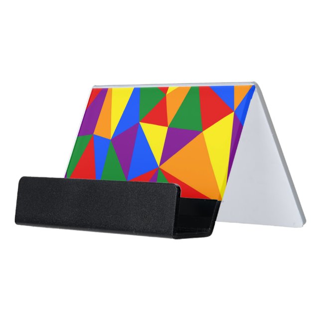 Polygon Rainbow Pattern Desk Business Card Holder (Angled Front)