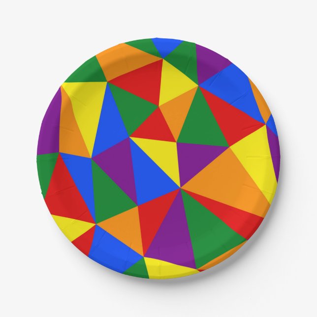 Polygon Rainbow Pattern Paper Plates (Front)