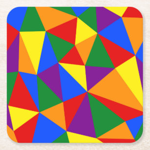 Polygon Rainbow Pattern Square Paper Coaster