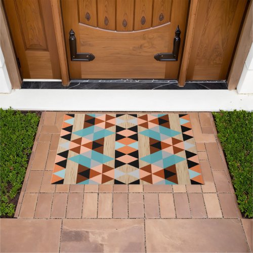 Polygon Squares Triangles Wood Tribal Mosaic Art Doormat