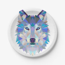Polygon wolf - geometric wolf - abstract wolf paper plates