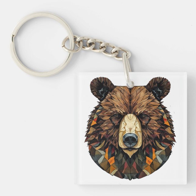 Polygonal Art of a Bear's Face Keychain (Front)