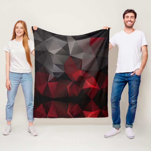Polygonal , black and red fleece blanket (In Situ)