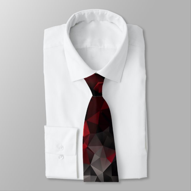 Polygonal , black and red  neck tie (Tied)