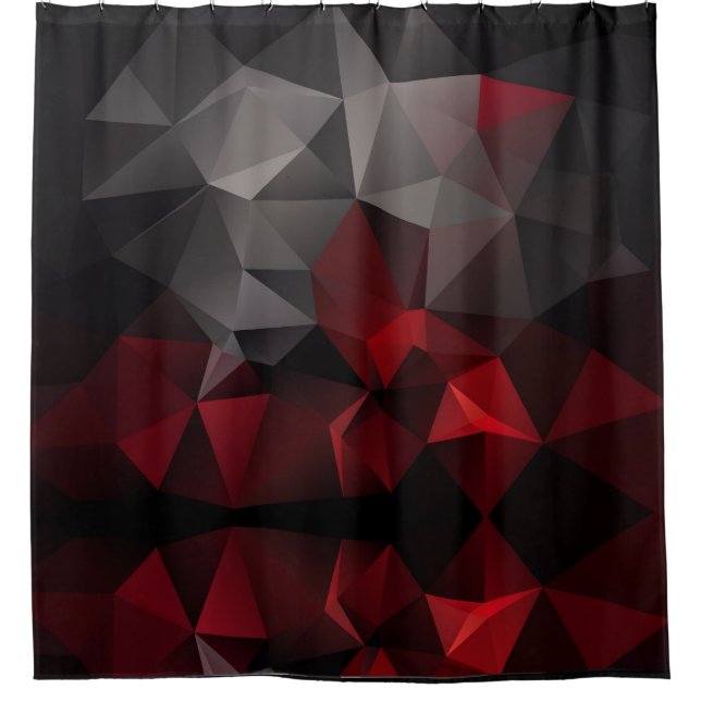 Polygonal , black and red shower curtain (Front)