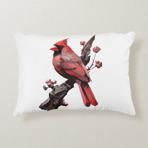 Polygonal cardinal bird design accent pillow