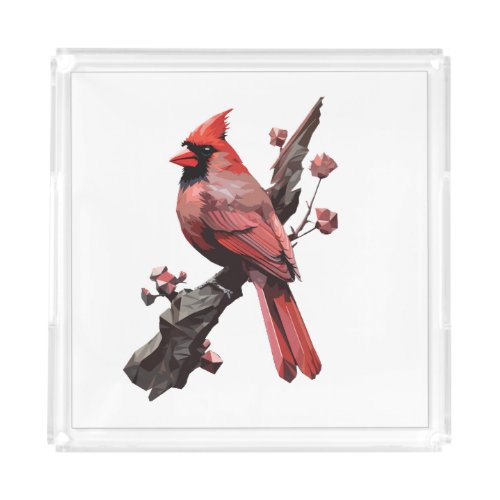 Polygonal cardinal bird design acrylic tray