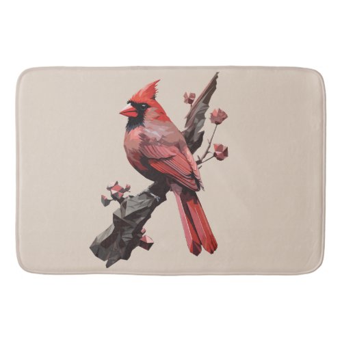 Polygonal cardinal bird design bath mat
