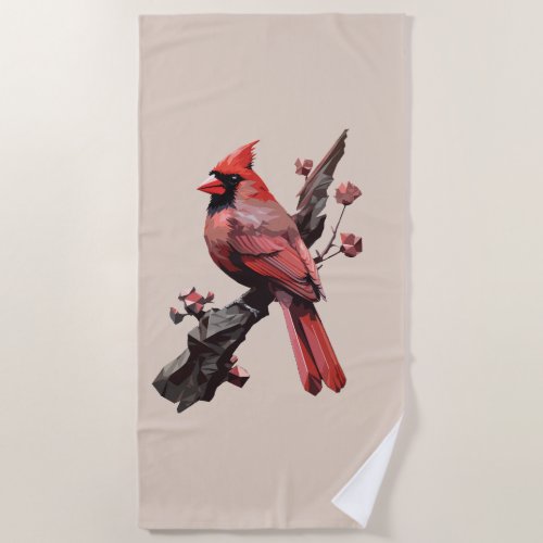 Polygonal cardinal bird design beach towel